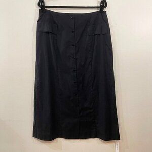 New Reformation Stretch Cotton Button-Front Midi Skirt Black 12, XL